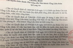 Thi tuyển chức danh Phó Giám đốc Nhà khách Tổng liên đoàn tại Long An