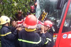 Bình Dương: Giải cứu 39 người trong vụ xe khách lao vào lùm cây